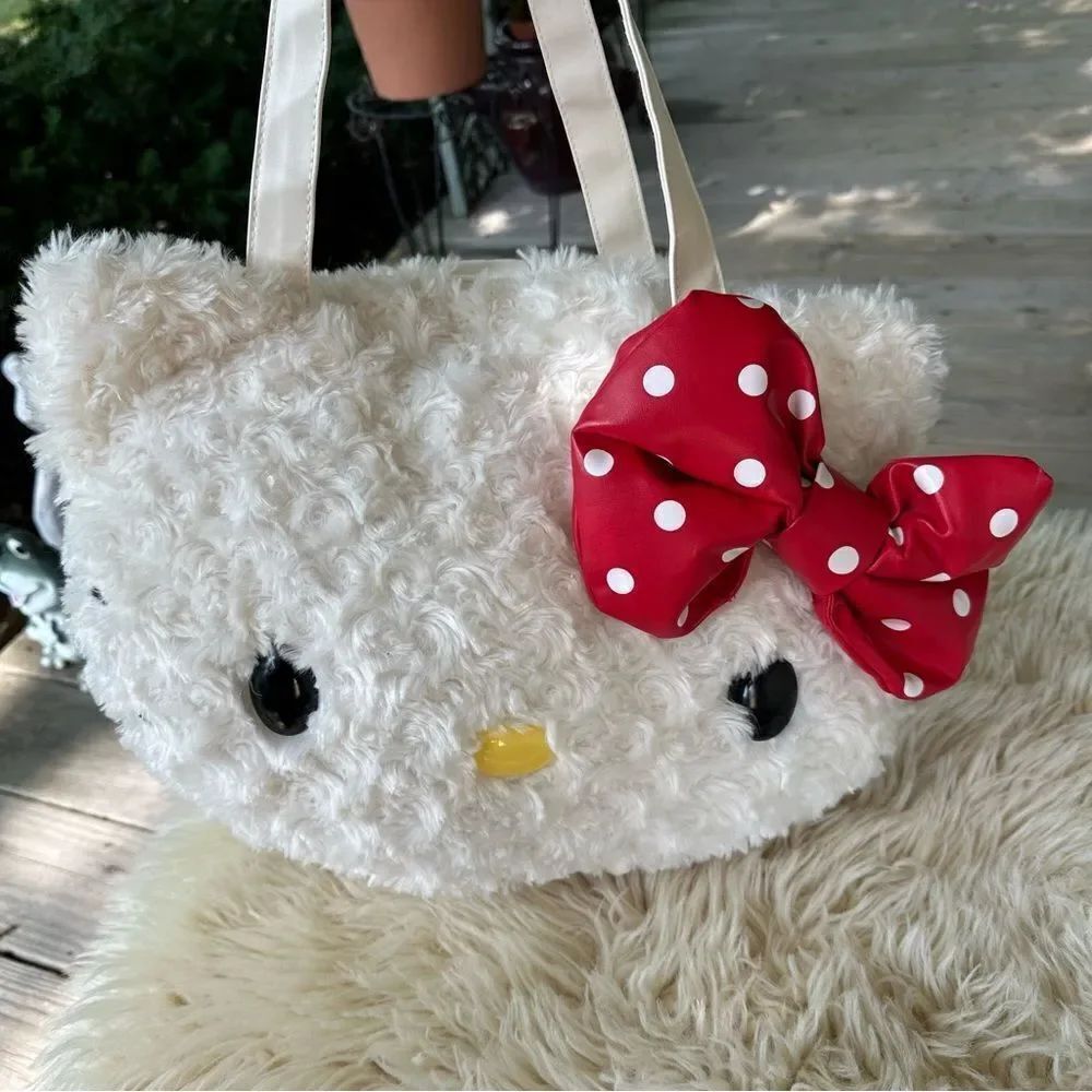 Hello Kitty Fluffy White Bag with Red Polka Dot Bow
